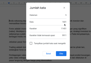 menampilkan jumlah kata google docs